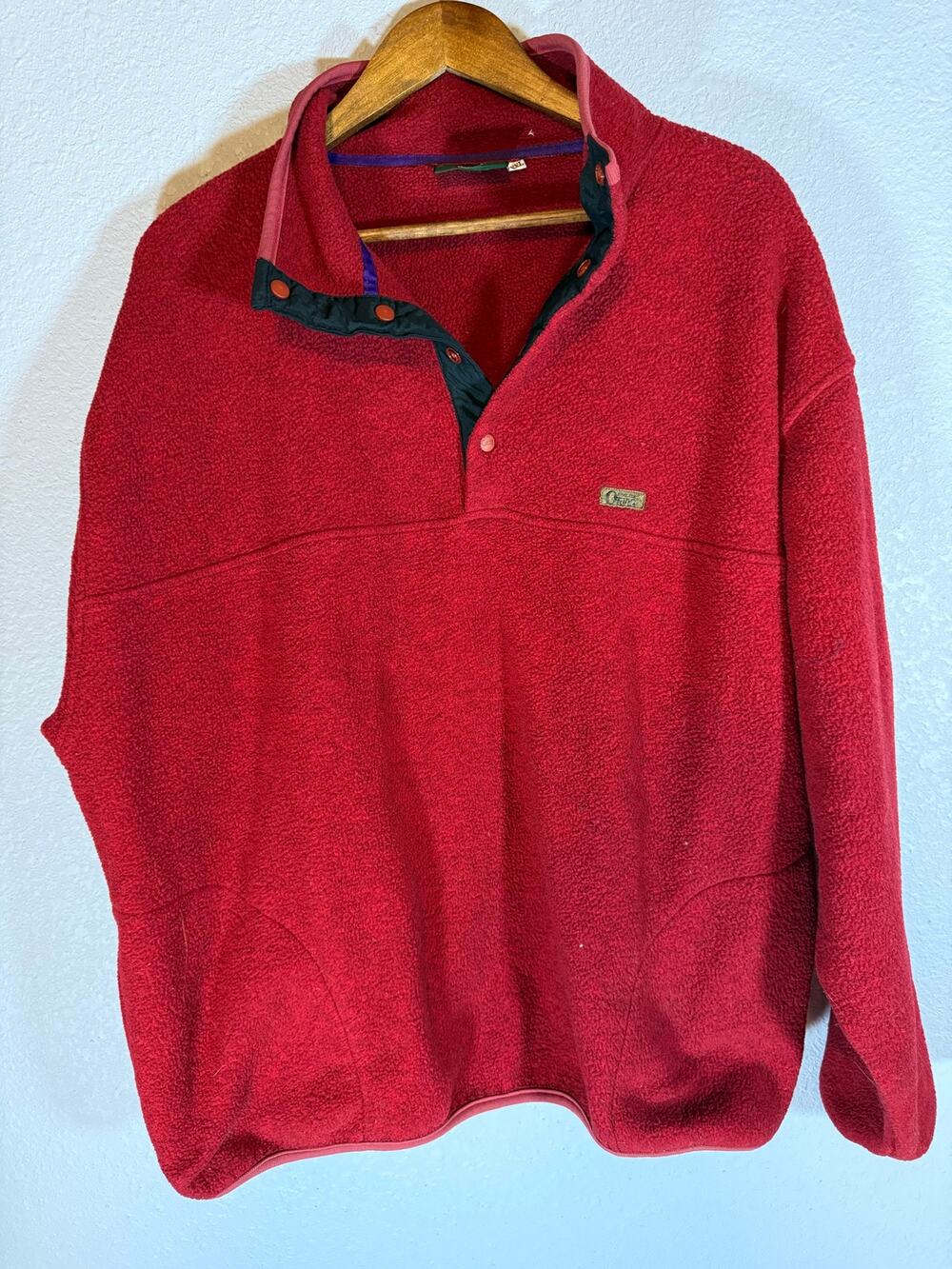 Orvis XXL Red Fleece Quarter Snap Pullover Contrast Trim Pockets